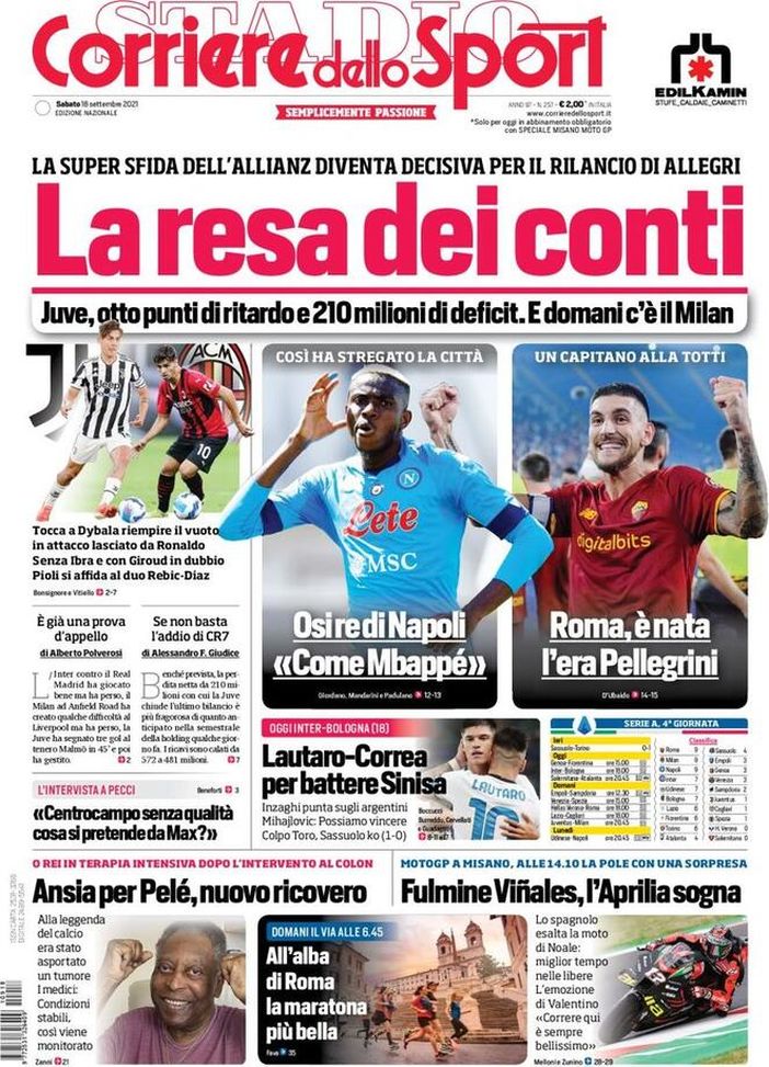 Prima Pagina, Corriere dello Sport: “La resa dei conti! Sfida dell’Allianz decisiva”  Prima Pagina, Corriere dello Sport: “La resa dei conti! Sfida dell’Allianz decisiva”