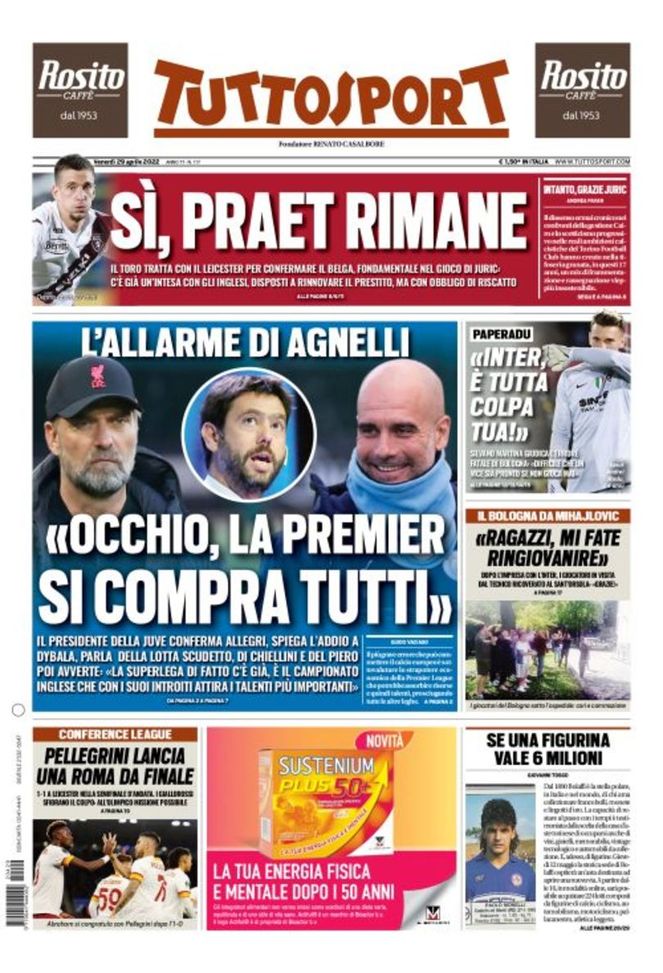 Prima Pagina Tuttosport, l’allarme di Agnelli: “Occhio, la Premier si compra tutti”  Prima Pagina Tuttosport, l’allarme di Agnelli: “Occhio, la Premier si compra tutti” - immagine 1