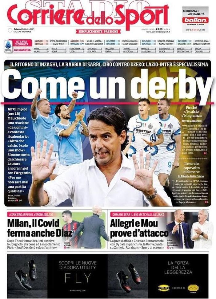 Prima Pagina, Corriere dello Sport: “Come un derby, Lazio-Inter è specialissima” - immagine 1