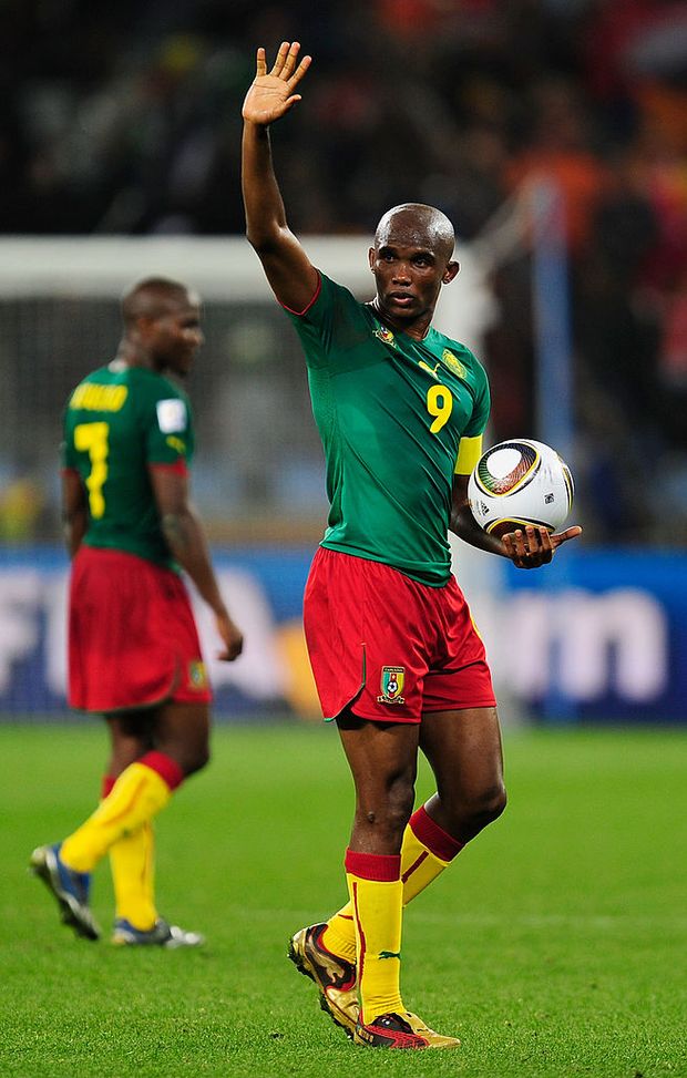 CAPE TOWN, SOUTH AFRICA - JUNE 24: Samuel Eto'o of Cameroon is dejected after defeat and elimination from the tournament in the 2010 FIFA World Cup South Africa Group E match between Cameroon and Netherlands at Green Point Stadium on June 24, 2010 in Cape Town, South Africa. (Photo by Jamie McDonald/Getty Images) CAPE TOWN, SOUTH AFRICA - JUNE 24: Samuel Eto'o of Cameroon is dejected after defeat and elimination from the tournament in the 2010 FIFA World Cup South Africa Group E match between Cameroon and Netherlands at Green Point Stadium on June 24, 2010 in Cape Town, South Africa. (Photo by Jamie McDonald/Getty Images)