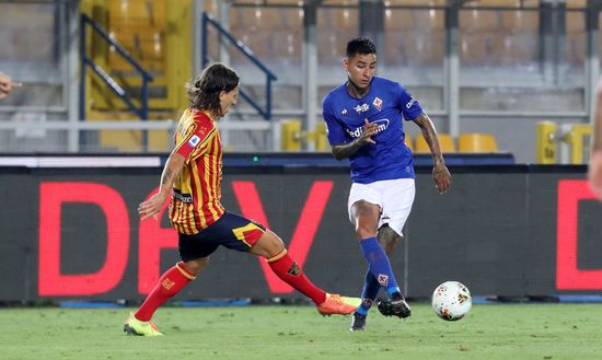 LECCE, ITALY - JULY 15: Jacopo Petriccione of Lecce competes for the ball with Erik Pulgar of Fiorentina during the Serie A match between US Lecce and ACF Fiorentina at Stadio Via del Mare on July 15, 2020 in Lecce, Italy. (Photo by Maurizio Lagana/Getty Images) LECCE, ITALY - JULY 15: Jacopo Petriccione of Lecce competes for the ball with Erik Pulgar of Fiorentina during the Serie A match between US Lecce and ACF Fiorentina at Stadio Via del Mare on July 15, 2020 in Lecce, Italy. (Photo by Maurizio Lagana/Getty Images)