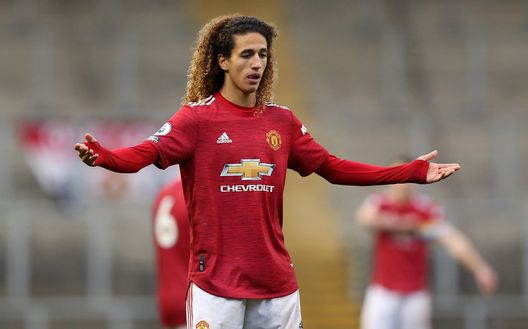 LEIGH, ENGLAND - DECEMBER 13: Hannibal Mejbri of Manchester United reacts during the Premier League 2 match between Manchester United and Manchester City at Leigh Sports Village on December 13, 2020 in Leigh, England. (Photo by Charlotte Tattersall/Getty Images) LEIGH, ENGLAND - DECEMBER 13: Hannibal Mejbri of Manchester United reacts during the Premier League 2 match between Manchester United and Manchester City at Leigh Sports Village on December 13, 2020 in Leigh, England. (Photo by Charlotte Tattersall/Getty Images)