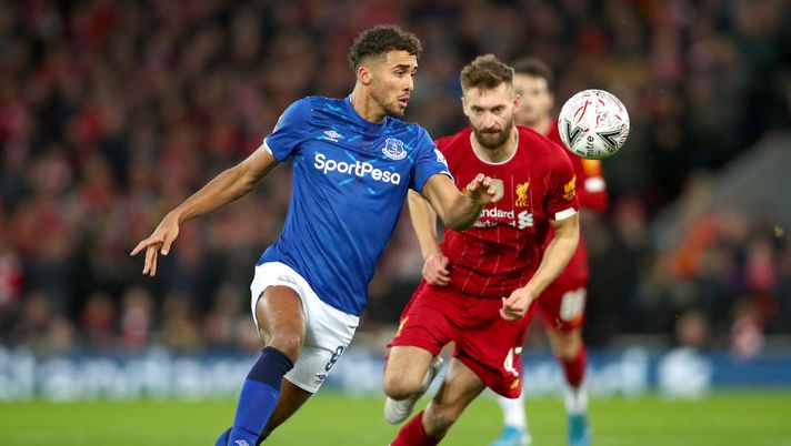 LIVERPOOL, ENGLAND - JANUARY 05: Dominic Calvert-Lewin of Everton is closed down by Nathaniel Phillips of Liverpool during the FA Cup Third Round match between Liverpool and Everton at Anfield on January 05, 2020 in Liverpool, England. (Photo by Clive Brunskill/Getty Images) LIVERPOOL, ENGLAND - JANUARY 05: Dominic Calvert-Lewin of Everton is closed down by Nathaniel Phillips of Liverpool during the FA Cup Third Round match between Liverpool and Everton at Anfield on January 05, 2020 in Liverpool, England. (Photo by Clive Brunskill/Getty Images)