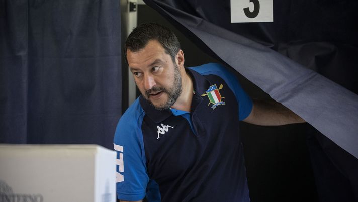MILAN, ITALY - MAY 26: Italy's Deputy Prime Minister and leader of right-wing Lega (League) political party Matteo Salvini leaves a polling booth during the European Parliamentary election at a polling station on May 26, 2019 in Milan, Italy. More than 400 million people all over European Union are eligible to elect 751 Members of the European Parliament (MEPs), the only institution of the European Union (EU) that is directly elected by EU citizens. (Photo by Emanuele Cremaschi/Getty Images) 