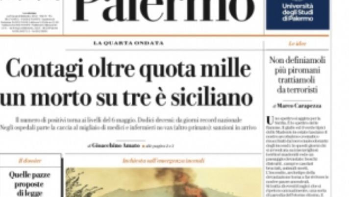 Prima Pagina, La Repubblica Palermo: “Contagi oltre mille, un morto su tre è siciliano “ 