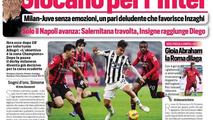 Prima Pagina, Corriere dello Sport: “Giocano per l’Inter. Milan-Juve senza emozioni”  Prima Pagina, Corriere dello Sport: “Giocano per l’Inter. Milan-Juve senza emozioni” - immagine 1