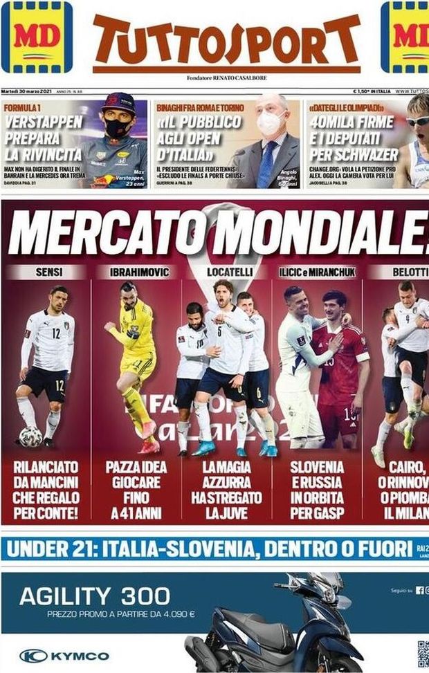 Prima Pagina, Tuttosport: &#8220;Mercato Mondiale! Under 21, Italia-Slovenia da dentro o fuori&#8221; 