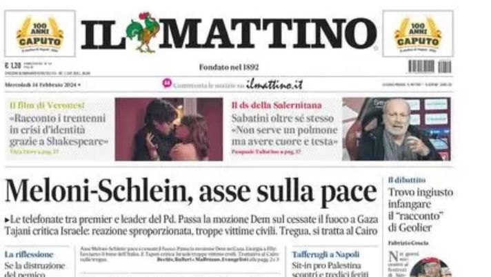 prima pagina il mattino oggi