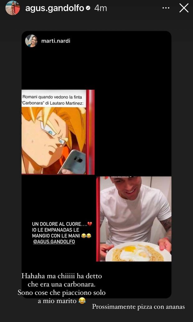 Critiche a Lautaro per la “carbonara”, Agus si difende: “Ma chi l’ha detto? Prossimamente…”- immagine 3