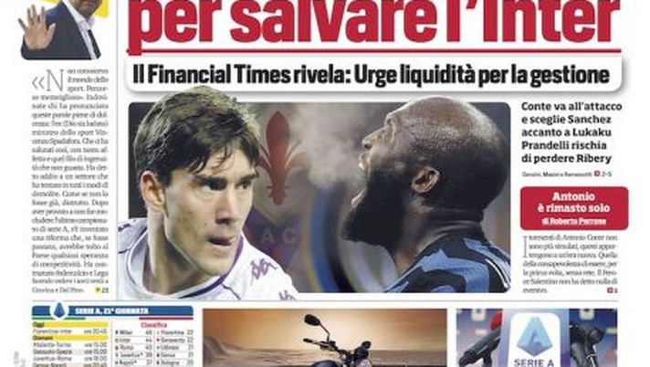 Prima Pagina, Corriere dello Sport: “Duecento milioni per salvare l&#8217;Inter. Evoluzione Pirlo, svolta Fonseca&#8221; 