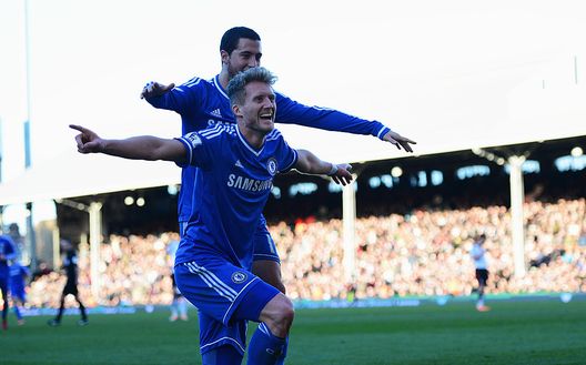 Schürrle ed Eden Hazard ai tempi del Chelsea a Craven Cottage contro il Fulham nel marzo 2014 Schürrle ed Eden Hazard ai tempi del Chelsea a Craven Cottage contro il Fulham nel marzo 2014
