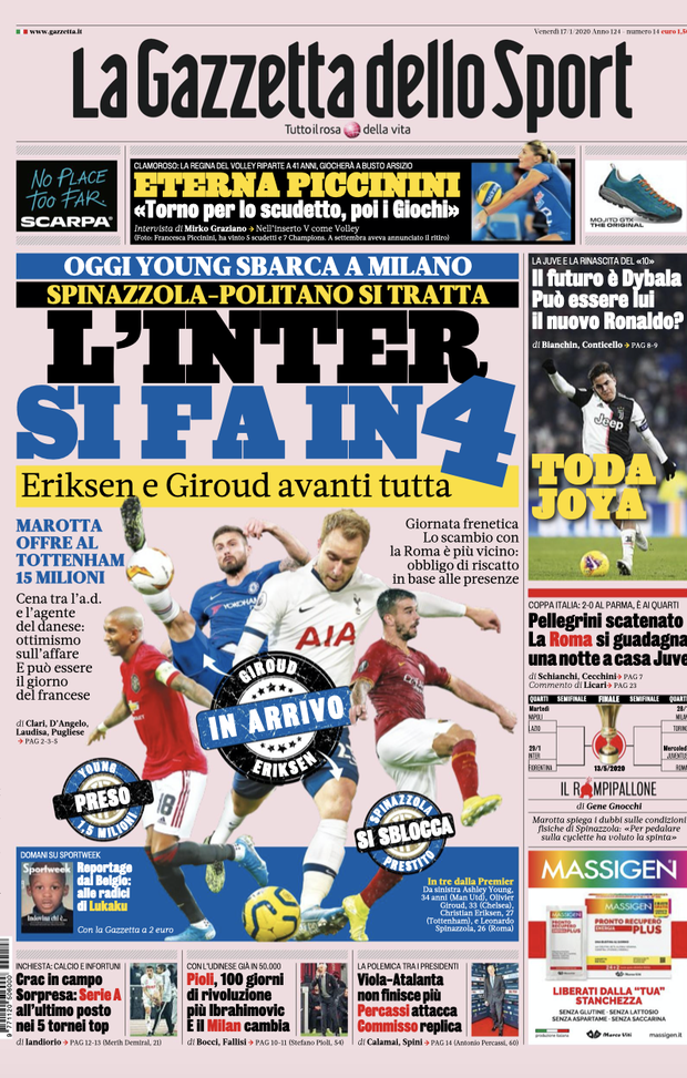 LE PRIME PAGINE DQI QUOTIDIANI SPORTIVI DEL 17.1