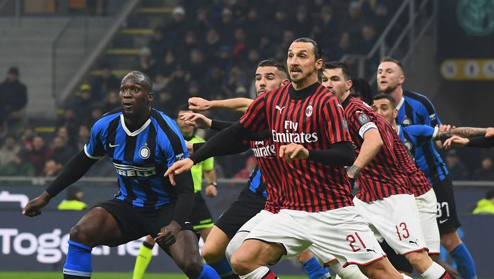MILAN, ITALY - FEBRUARY 09: Romelu Lukaku of FC Internazionale competes for the ball with Zlatan Ibrahimovic of AC Milan during the Serie A match between FC Internazionale and AC Milan at Stadio Giuseppe Meazza on February 9, 2020 in Milan, Italy. (Photo by Claudio Villa - Inter/Inter via Getty Images) MILAN, ITALY - FEBRUARY 09: Romelu Lukaku of FC Internazionale competes for the ball with Zlatan Ibrahimovic of AC Milan during the Serie A match between FC Internazionale and AC Milan at Stadio Giuseppe Meazza on February 9, 2020 in Milan, Italy. (Photo by Claudio Villa - Inter/Inter via Getty Images)
