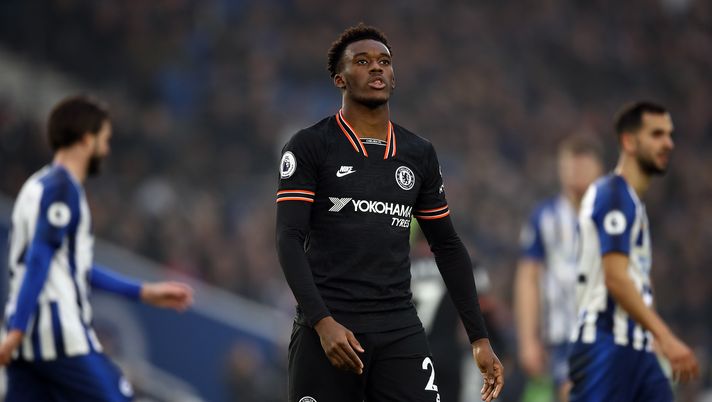 BRIGHTON, ENGLAND - JANUARY 01: Callum Hudson-Odoi of Chelsea reacts during the Premier League match between Brighton &amp; Hove Albion and Chelsea FC at American Express Community Stadium on January 01, 2020 in Brighton, United Kingdom. (Photo by Bryn Lennon/Getty Images) 