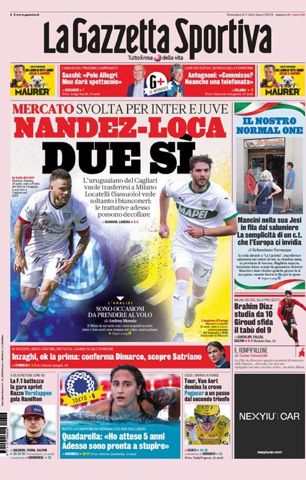 Prima Pagina, La Gazzetta dello Sport: “Svolta per Inter e Juve. Nandez-Loca due sì” 