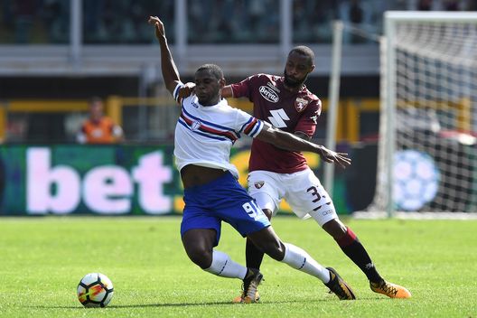 TURIN, ITALY - SEPTEMBER 17: Nicolas N koulou (R) of Torino FC tackles Duvan Esteban Zapata of UC Sampdoria during the Serie A match between Torino FC and UC Sampdoria at Stadio Olimpico di Torino on September 17, 2017 in Turin, Italy. (Photo by Valerio Pennicino/Getty Images) TURIN, ITALY - SEPTEMBER 17: Nicolas N koulou (R) of Torino FC tackles Duvan Esteban Zapata of UC Sampdoria during the Serie A match between Torino FC and UC Sampdoria at Stadio Olimpico di Torino on September 17, 2017 in Turin, Italy. (Photo by Valerio Pennicino/Getty Images)