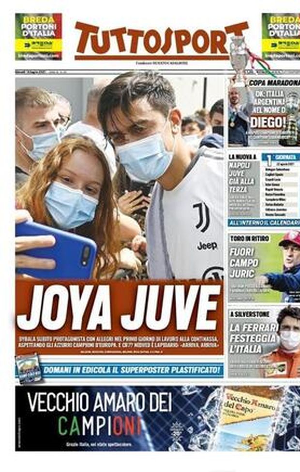 Prima Pagina, Tuttosport: “Joya Juve. Italia-Argentina nel nome di Diego” Prima Pagina, Tuttosport: “Joya Juve. Italia-Argentina nel nome di Diego”