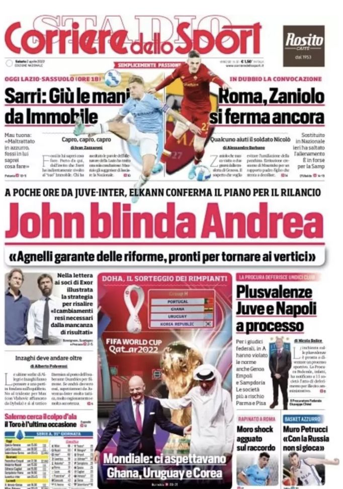 Prima Pagina, Corriere dello Sport: “John blinda Andrea. Juve e Napoli a processo” Prima Pagina, Corriere dello Sport: “John blinda Andrea. Juve e Napoli a processo” - immagine 1