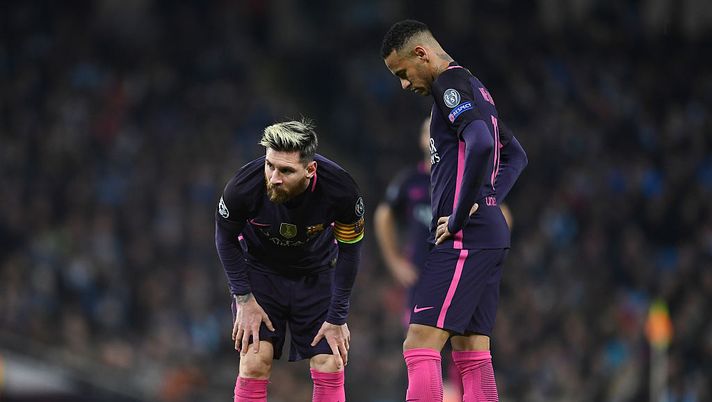 Neymar e Messi assieme in campo durante una sfida di Champions League contro il Manchester City  Neymar e Messi assieme in campo durante una sfida di Champions League contro il Manchester City