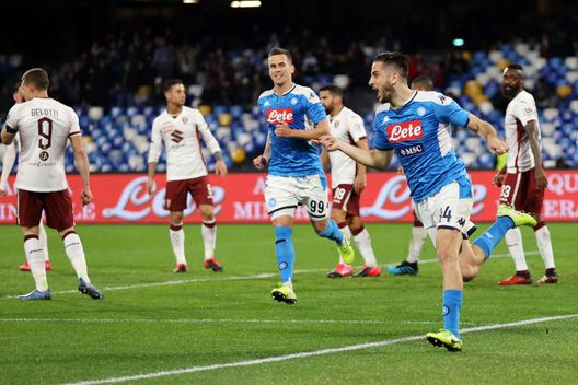  NAPLES, ITALY - FEBRUARY 29: Kostantinos Manolas of SSC Napoli celebrates after scoring the 1-0 goal during the Serie A match between SSC Napoli and Torino FC at Stadio San Paolo on February 29, 2020 in Naples, Italy. (Photo by Francesco Pecoraro/Getty Images) 