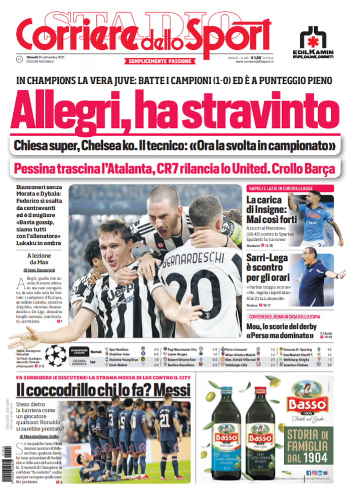 Prima Pagina, Corriere dello Sport: “Allegri, ha stravinto. Pessina trascina l’Atalanta” Prima Pagina, Corriere dello Sport: “Allegri, ha stravinto. Pessina trascina l’Atalanta”