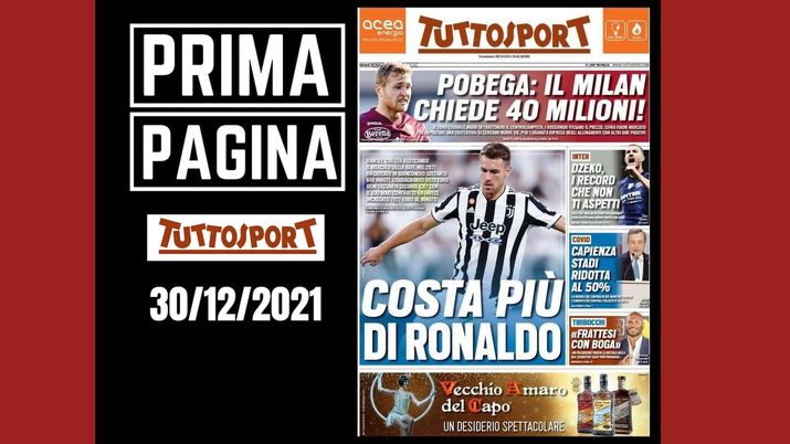 Tuttosport, la prima pagina di oggi, giovedì 30 dicembre 2021 Tuttosport