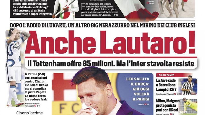 Prima Pagina, Corriere dello Sport: “Anche Lautaro! Messi, il pianto d’addio” 