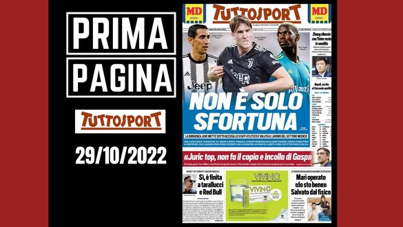 La prima pagina di 'Tuttosport', in edicola oggi, 29-10-2022 Tuttosport