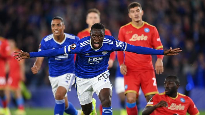 LEICESTER, ENGLAND - SEPTEMBER 16: Patson Daka of Leicester City celebrates after scoring their side's second goal during the UEFA Europa League group C match between Leicester City and SSC Napoli at The King Power Stadium on September 16, 2021 in Leicester, England. (Photo by Shaun Botterill/Getty Images) LEICESTER, ENGLAND - SEPTEMBER 16: Patson Daka of Leicester City celebrates after scoring their side's second goal during the UEFA Europa League group C match between Leicester City and SSC Napoli at The King Power Stadium on September 16, 2021 in Leicester, England. (Photo by Shaun Botterill/Getty Images)