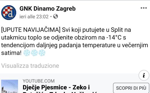 La risposta della Dinamo Zagabria: pensate a coprirvi che a meno 14, punti..., fa freddo.... 