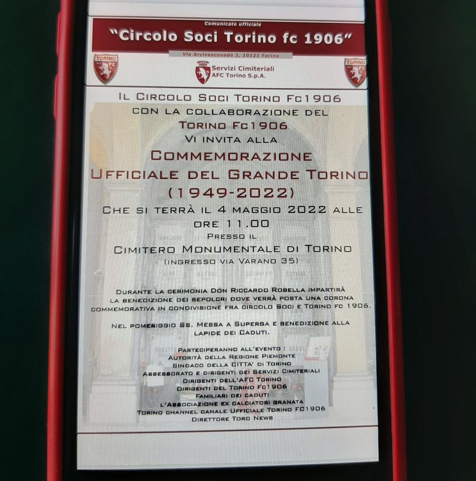 Il 4 maggio commemorazione ufficiale del Grande Torino al Cimitero Monumentale- immagine 2