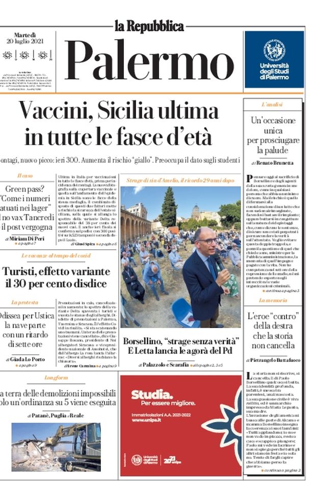 Prima Pagina, La Repubblica: “Vaccini, Sicilia ultima in tutte le fasce d’età“ Prima Pagina, La Repubblica: “Vaccini, Sicilia ultima in tutte le fasce d’età“