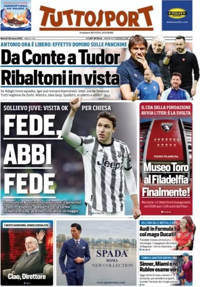 Prima Pagina Tuttosport “fede Abbi Fede” Pianeta Milan