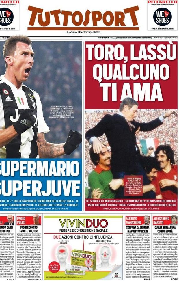 Prima Pagina, Tuttosport: “SuperMario, super Juve. Toro, lassù qualcuno ti ama…”  Prima Pagina, Tuttosport: “SuperMario, super Juve. Toro, lassù qualcuno ti ama…”
