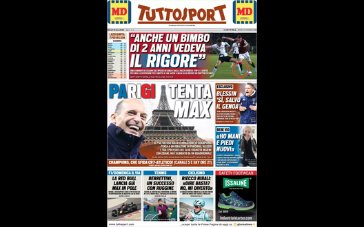 Prima Pagina, Tuttosport: “Anche un bimbo di due anni vedeva il rigore. Allegri…” Prima Pagina