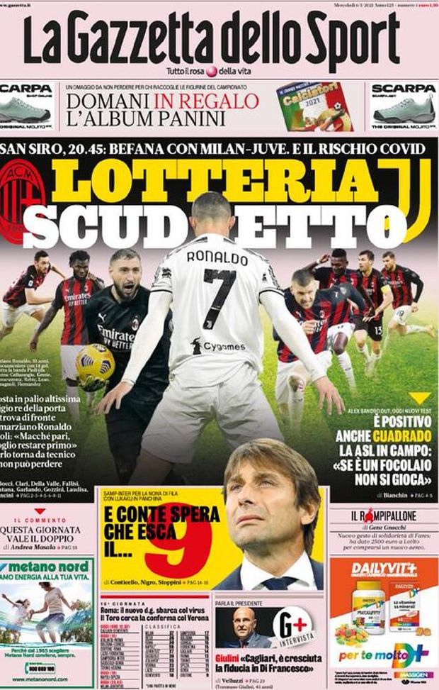 La prima pagina della Gazzetta dello Sport, in edicola oggi, 6 gennaio 2021 La prima pagina della Gazzetta dello Sport, in edicola oggi, 6 gennaio 2021
