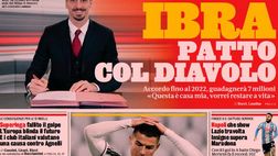 Prima Pagina, La Gazzetta dello Sport: “Ibra, patto col Diavolo! Lo United tenta CR7, Napoli che show”