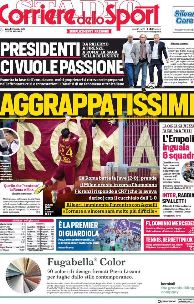 Prima Pagina, Corriere dello Sport: “Aggrappatissimi. Presidenti, ci vuole passione. Rabbia Spalletti” Prima Pagina, Corriere dello Sport: “Aggrappatissimi. Presidenti, ci vuole passione. Rabbia Spalletti”