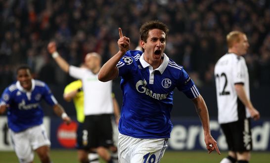  GELSENKIRCHEN, GERMANY - MARCH 09: Mario Gavranovic of Schalke celebrates after he scores his team's 2nd goal during the UEFA Champions League round of 16 second leg match between Schalke 04 and Valencia at Veltins Arena on March 9, 2011 in Gelsenkirchen, Germany. (Photo by Martin Rose/Bongarts/Getty Images) 