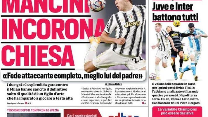 La prima pagina del Corriere dello Sport in edicola oggi, 8 gennaio 2021 La prima pagina del Corriere dello Sport in edicola oggi, 8 gennaio 2021