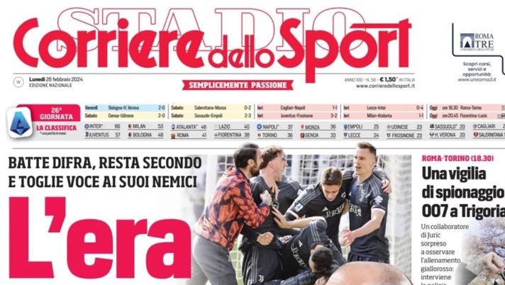 PRIMA PAGINA CORRIERE DELLO SPORT OGGI