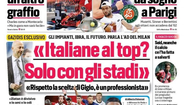Prima Pagina, Corriere dello Sport: “Gazidis: Italiane al top? Solo con gli stadi” Prima Pagina, Corriere dello Sport: “Gazidis: Italiane al top? Solo con gli stadi”
