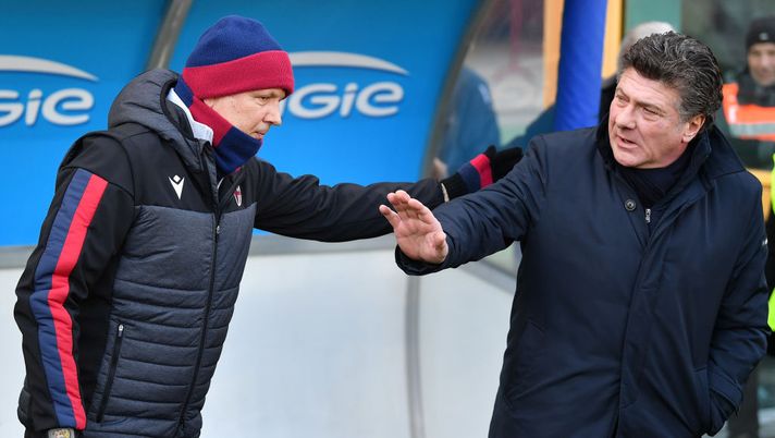 TURIN, ITALY - JANUARY 12:  Torino FC head coach Walter Mazzari (R) and head coach Sinisa Mihajlovic during the Serie A match between Torino FC and Bologna FC at Stadio Olimpico di Torino on January 12, 2020 in Turin, Italy.  (Photo by Valerio Pennicino/Getty Images) 