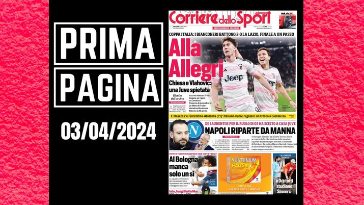 Il Corriere dello Sport, la prima pagina di oggi, mercoledì 3 aprile 2024 Il Corriere dello Sport