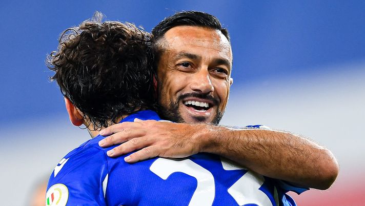 GENOA, ITALY - MAY 22: Manolo Gabbiadini of Sampdoria (L) celebrates with his team-mate Fabio Quagliarella after scoring a goal during the Serie A match between UC Sampdoria and Parma Calcio at Stadio Luigi Ferraris on May 22, 2021 in Genoa, Italy. (Photo by Getty Images) GENOA, ITALY - MAY 22: Manolo Gabbiadini of Sampdoria (L) celebrates with his team-mate Fabio Quagliarella after scoring a goal during the Serie A match between UC Sampdoria and Parma Calcio at Stadio Luigi Ferraris on May 22, 2021 in Genoa, Italy. (Photo by Getty Images)