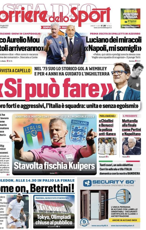 Prima Pagina, Corriere dello Sport: &#8220;Stavolta fischia Kuipers. Italia, si può fare&#8221; 