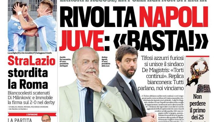 Prima Pagina, Corriere dello Sport: “Rivolta Napoli, la Juventus dice basta. Milan, l’ultimatum di Berlusconi” Prima Pagina, Corriere dello Sport: “Rivolta Napoli, la Juventus dice basta. Milan, l’ultimatum di Berlusconi”