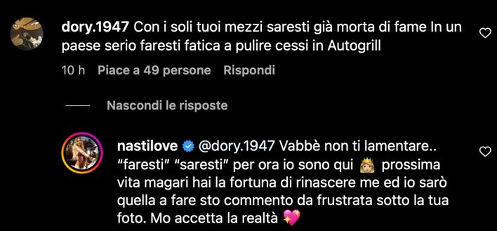 Un hater: “In un paese serio puliresti i cessi”. Chiara Nasti non ci sta ed esplode- immagine 2