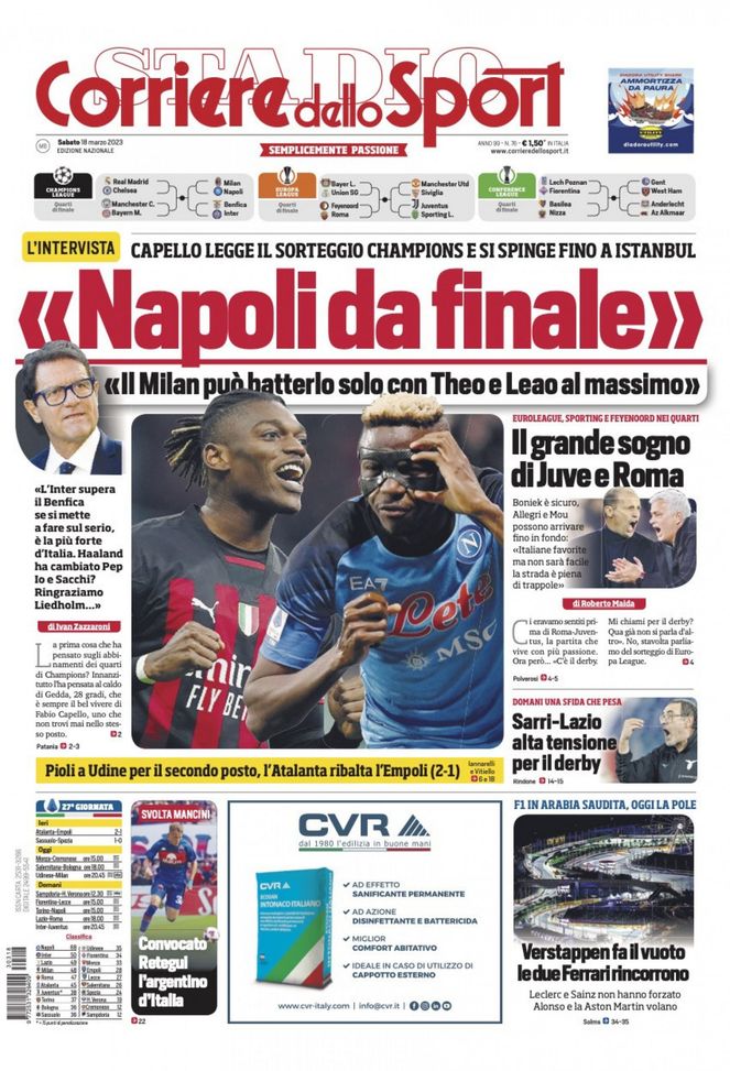 EDICOLA / CdS, Capello: “L’Inter supera il Benfica, se si mette a fare sul serio…” - immagine 1