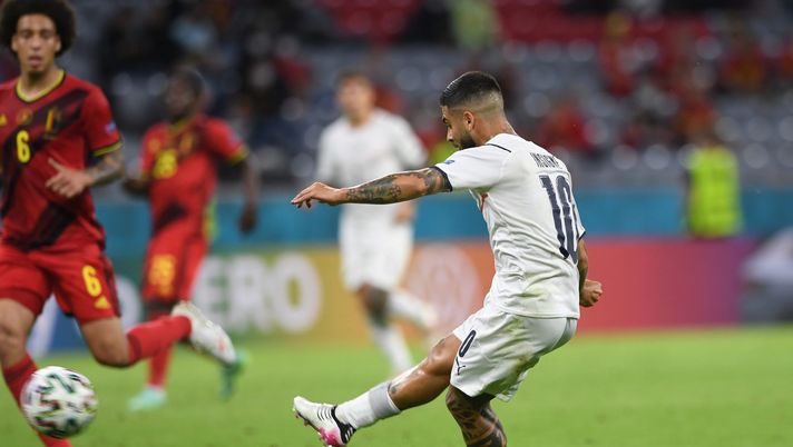 MUNICH, GERMANY - JULY 02: Lorenzo Insigne of Italy scores their side's second goal during the UEFA Euro 2020 Championship Quarter-final match between Belgium and Italy at Football Arena Munich on July 02, 2021 in Munich, Germany. (Photo by Christof Stache - Pool/Getty Images) MUNICH, GERMANY - JULY 02: Lorenzo Insigne of Italy scores their side's second goal during the UEFA Euro 2020 Championship Quarter-final match between Belgium and Italy at Football Arena Munich on July 02, 2021 in Munich, Germany. (Photo by Christof Stache - Pool/Getty Images)